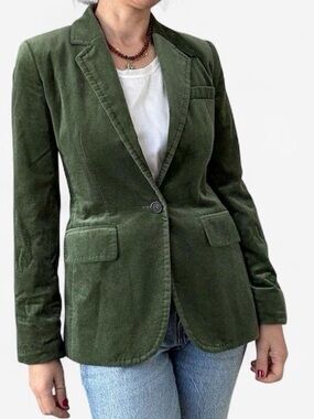 J.Crew Parke velvet blazer forest green single-button